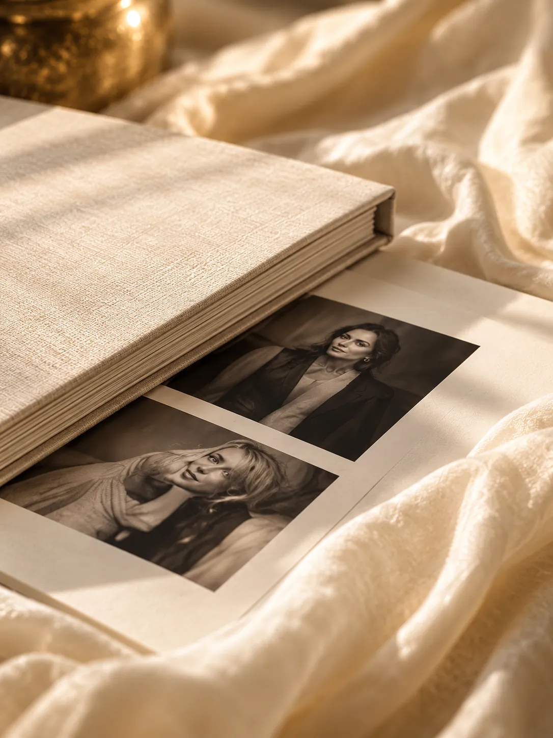 A linen portrait album and beautiful printed photographs